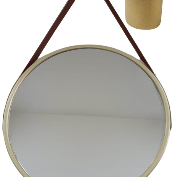 Espelho Redondo Com Alça De Couro Adnet 53 Cm E Pino - Champa