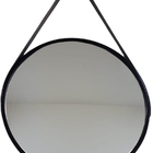 Espelho Redondo Com Alça De Couro - Adnet  Preto 43cm