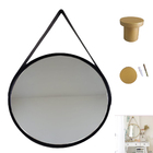 Espelho Redondo Com Alça De Couro - Adnet  Preto 43cm