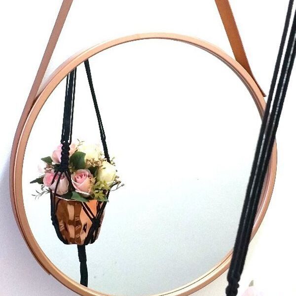 Espelho Redondo Com Alça De Couro - Adnet Rose 45cm