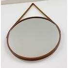 Espelho Redondo Com Alça De Couro - Marrom 60cm