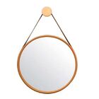 Espelho Redondo Com Alça De Couro - Marrom 60cm