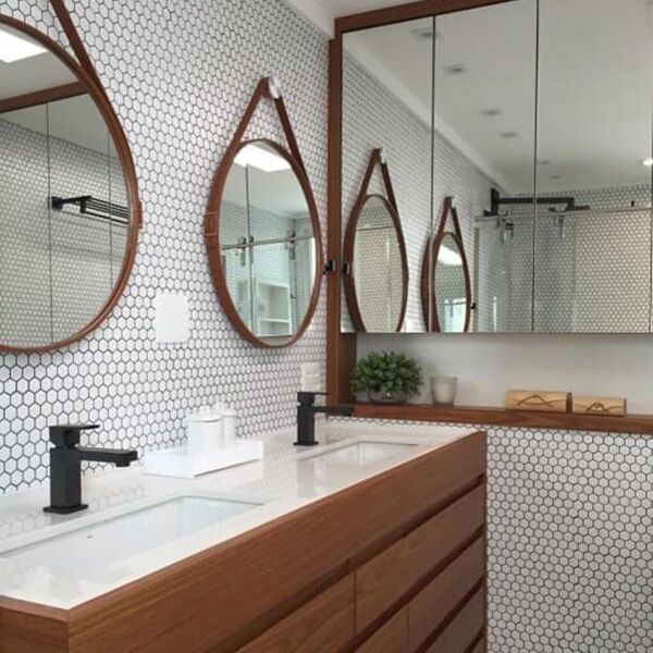 Espelho Redondo Com Alça De Couro - Marrom 60cm