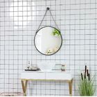 Espelho Redondo Com Alça De Couro - Preto  45cm