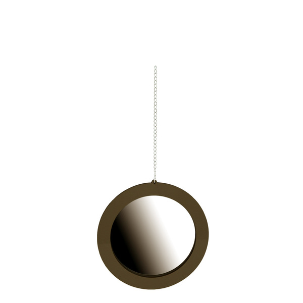 Espelho Redondo Com Moldura Bege Laca E Correntes 50 Cm