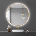 Espelho Redondo Com Moldura Dourada Iluminado Com Led Frio 70