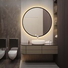 Espelho Redondo Com Moldura Preta Iluminado Com Led Quente 70