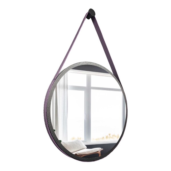 Espelho Redondo Craqueado Adnet 50cm + Suporte Lilás