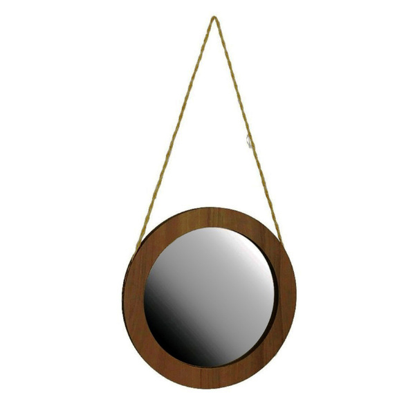 Espelho Redondo Crie Casa Amadeirado Com Sisal - 30 Cm