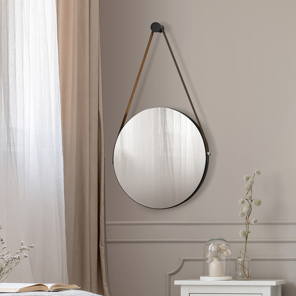 Espelho Redondo Decor Adnet Sunset Preto Fosco Com Alça De Co