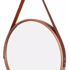 Espelho Redondo Decorativo Adnet Marrom Com Alça Marrom 50 Cm