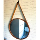 Espelho Redondo Decorativo Adnet Marrom Com Alça Marrom 50 Cm