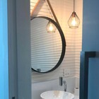 Espelho Redondo Decorativo Adnet Preto Escandinavo Com Alça D