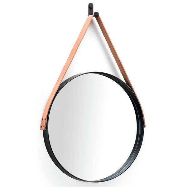 Espelho Redondo Decorativo Adnet Preto Escandinavo Com Alça D
