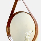 Espelho Redondo Decorativo Com Moldura Alça De Couro 40cm Car