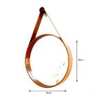 Espelho Redondo Decorativo Com Moldura Alça De Couro 50cm Car