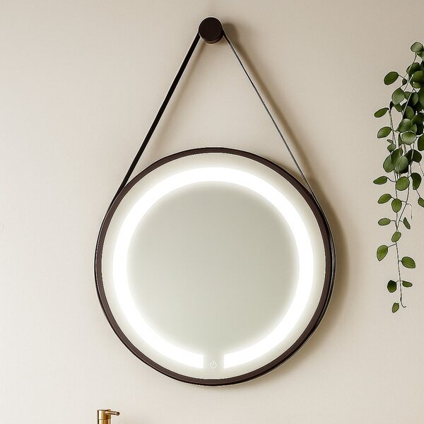 Espelho Redondo Iluminado 40cm Com Alça Touch 2 Leds Adnet Re