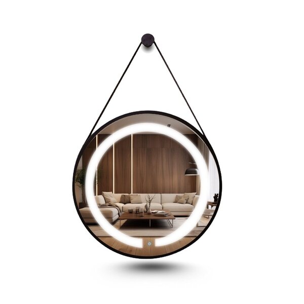 Espelho Redondo Iluminado 50cm Com Alça Touch 2 Led Adnet Red