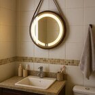 Espelho Redondo Iluminado 50cm Touch 2 Leds Com Alça Adnet Re