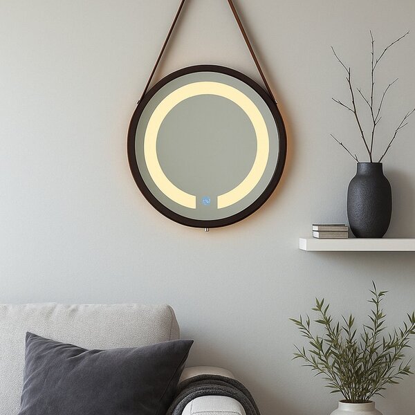 Espelho Redondo Iluminado 50cm Touch 2 Leds Com Alça Adnet Re