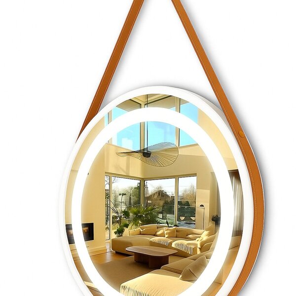 Espelho Redondo Iluminado 50cm Touch 2 Leds Com Alça Adnet Re