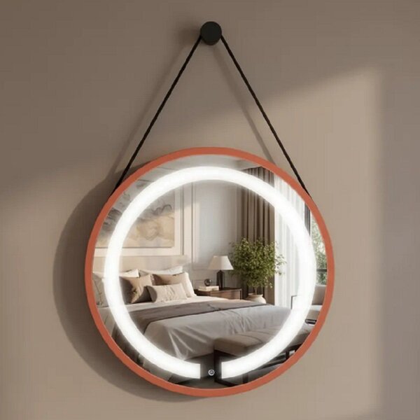 Espelho Redondo Iluminado 60cm Com Alça Touch 2 Leds Adnet Re