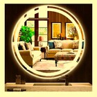 Espelho Redondo Jateado Iluminado Com Led Quente Frontal 70cm