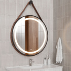 Espelho para Banheiro Redondo com LED Bivolt Moldura Preta e Marrom 100cm Couro Dna Lustres