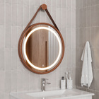 Espelho para Banheiro Redondo com LED Bivolt Moldura Cobre e Marrom 60cm Couro Dna Lustres