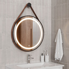 Espelho para Banheiro Redondo com LED Bivolt Moldura Preta e Marrom 60cm Couro Dna Lustres