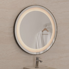 Espelho para Banheiro Redondo com LED Frontal Bivolt Moldura Preta 60cm Couro VB Cristais