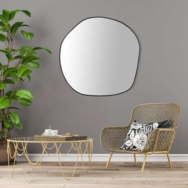 Espelho Redondo Orgânico Com Moldura Em Mdf 80cm Decore Pront