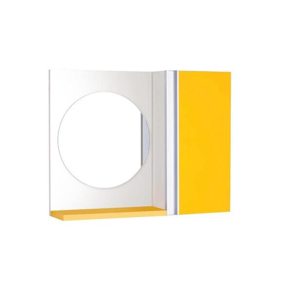 Espelho Redondo Para Banheiro Com Armário Amarelo Com Barra V