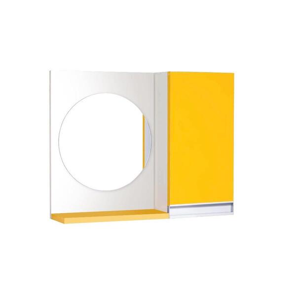 Espelho Redondo Para Banheiro Com Armário Amarelo Com Puxador