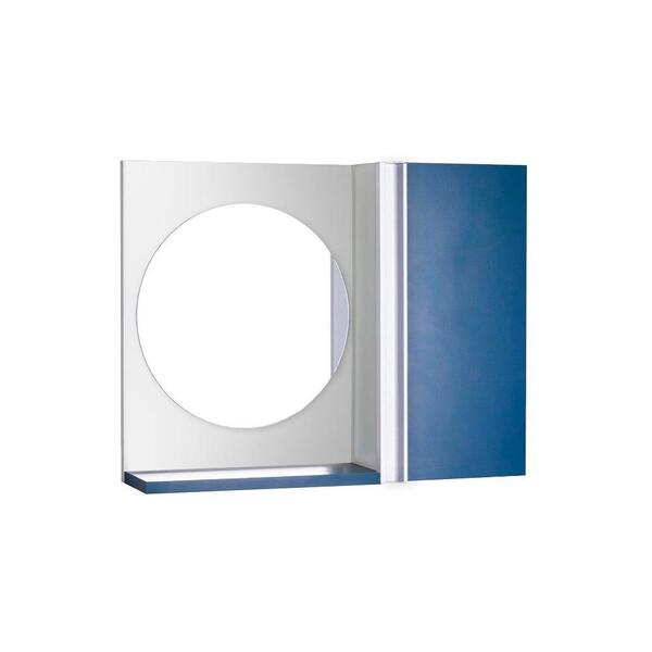 Espelho Redondo Para Banheiro Com Armário Azul Com Barra Vert