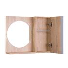 Espelho Redondo Para Banheiro Com Armário Carvalho Com Barra