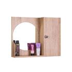 Espelho Redondo Para Banheiro Com Armário Madeira Clara