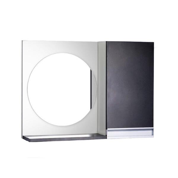 Espelho Redondo Para Banheiro Com Armário Preto E Branco Puxa