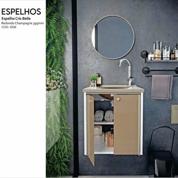 Espelho Redondo Para Banheiro Perfil 39,5cm Champagne