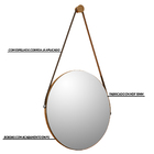 Espelho Redondo Suspenso Decorativo Zon Com Tira De Pu Carval