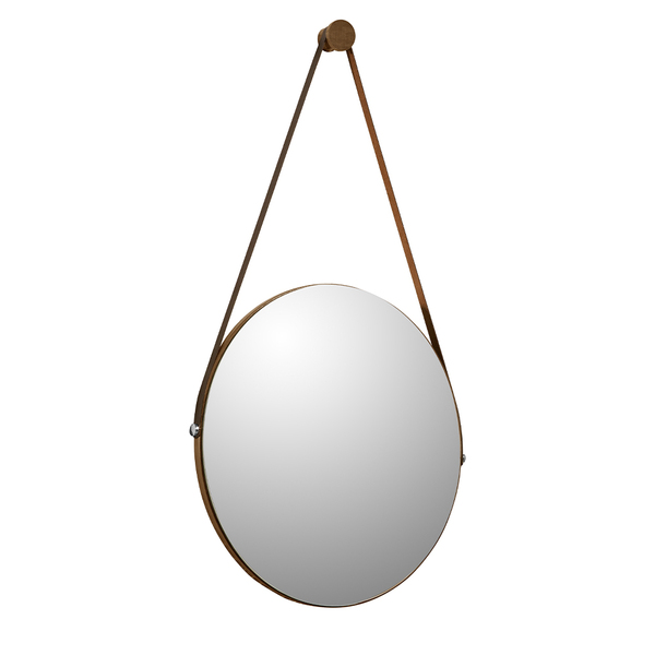 Espelho Redondo Suspenso Decorativo Zon Com Tira De Pu Malbec