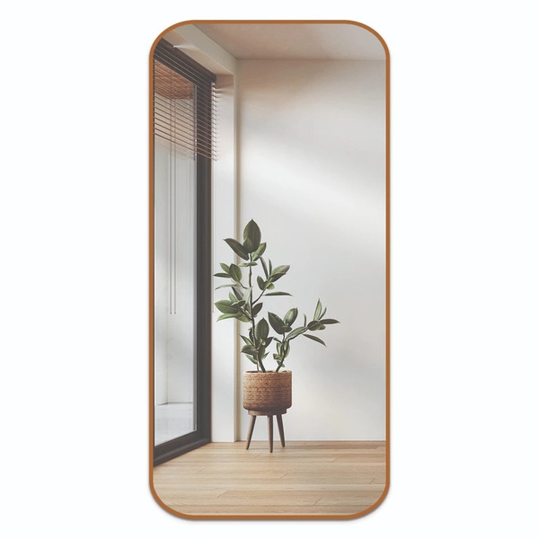 Espelho Retangular 110x53cm Com Borda Em Couro Caramelo Decor