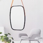 Espelho Retangular Com Alça De Couro Marrom - Preto  64,8 Cm