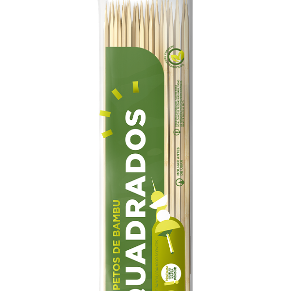 Espeto De Bambu Quadrado 30cm C/ 50 Unidades