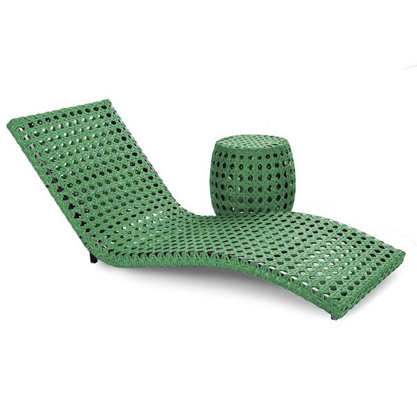 Espreguiçadeira Bogotá E 1 Puff Verde Colmeia Para Piscina Ár