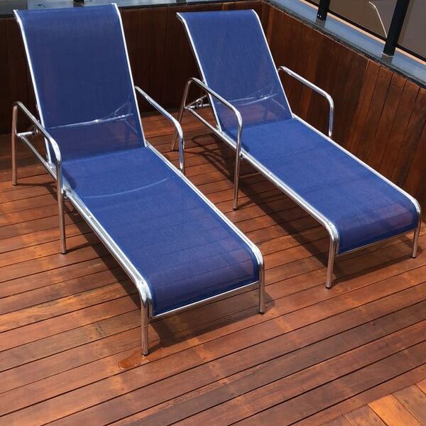 Espreguiçadeira De Piscina Aluminio Tela Sling Reclinável