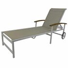 Espreguiçadeira De Piscina Tela Sling Braços De Madeira Model