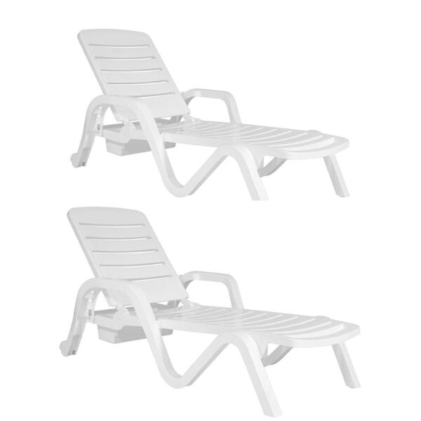 Espreguiçadeira De Plástico Toronto Branca Empilhável Kit 2u