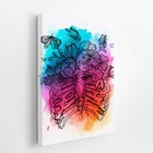 Esqueleto Colorido Flores Aquarela Quadro Canvas 60x40cm
