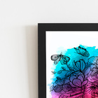 Esqueleto Colorido Flores Quadro Moldura Preta 60x40cm